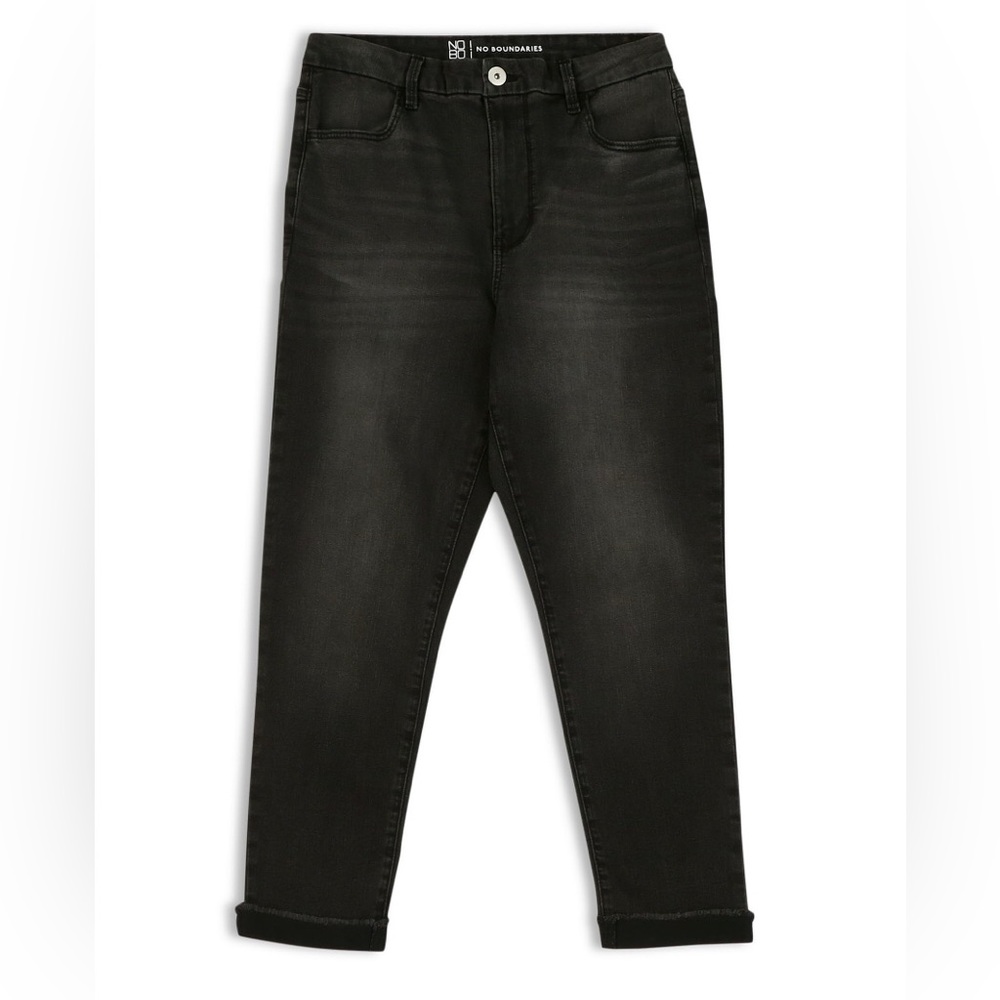 NO BOUNDARIES Womens Curvy Cropped Jeans Size 15 Juniors Black Distressed New